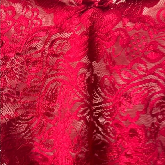 Fredericks Red Lace Chemise with Plunging Neckline and High-Cut Legs - Picture 3 of 8